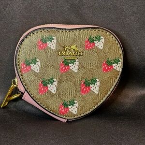 Coach Heart Coin Pouch with Strawberry Design